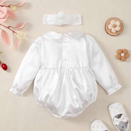 Newborn Baby Girl Romper Outfits White Baptism Dress For Baby Girls Christening Gown Long Sleeve Bodysuit with Headband One Piece Outfits