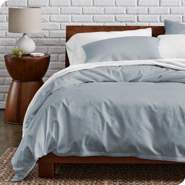 Bare Home 100% Organic Cotton Twin/Twin Extra Long Duvet Cover Set - Crisp Percale Weave - 300 Thread Count - Lightweight & Breathable - Cooling Duvet Cover Set (Twin/Twin XL, Dusty Blue)
