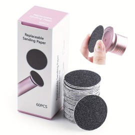 60pcs 180 Grit Foot File Replacement Sandpaper Pad Self Adhesive Pedicure Tool Electric Foot File Refill Disks, for Easy Replacement, for Salon or Home Use