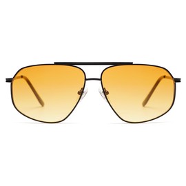 SOJOS Classic Retro Aviator Sunglasses for Women Men Vintage Hexagonal Metal Frame UV400 Lenses SJ1200, Black/Yellow Tint