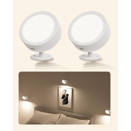 EZVALO LED Wall Mounted Lights, 5500mAh Rechargeable Wall Sconces Lamp, 3 Color Temps & Remote and Touch Control, 360°Rotation Dimmable Cordless Wall Light for Bedroom Reading Study (2 Pack White)