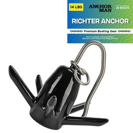 Anchor-Man Vinyl Coated Richter Anchor, Spike Anchor for Boats, Offers High Performance in Diverse Lakebeds and River Bottoms - Effective in Sand, Rocks, Mud, Weeds, Currents (14 lbs (Upto 25' boats))