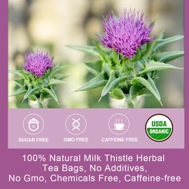 WOGORGT Dried Milk Thistle Tea - Organic Milk Thistle Herbal Tea for Liver Cleanse, Antioxidant and Immune Support, Caffeine Free - 30 Tea Bags