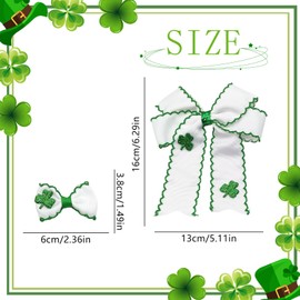 St Patricks Day Green White Hair Bows Set for Women Girls Shamrock Hair Clips Clover Bow Barrettes Accessories (Green C)