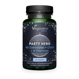 Party Hero Hangover Kit | 60 Tablets | 14 Natural Ingredients | Electrolytes, Vitamins, Choline and Kudzu | Vegan | Vegavero®