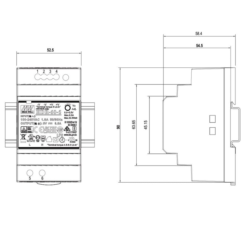 WITTKOWARE HDR-60-12 DIN Rail Power Supply for 35 mm DIN