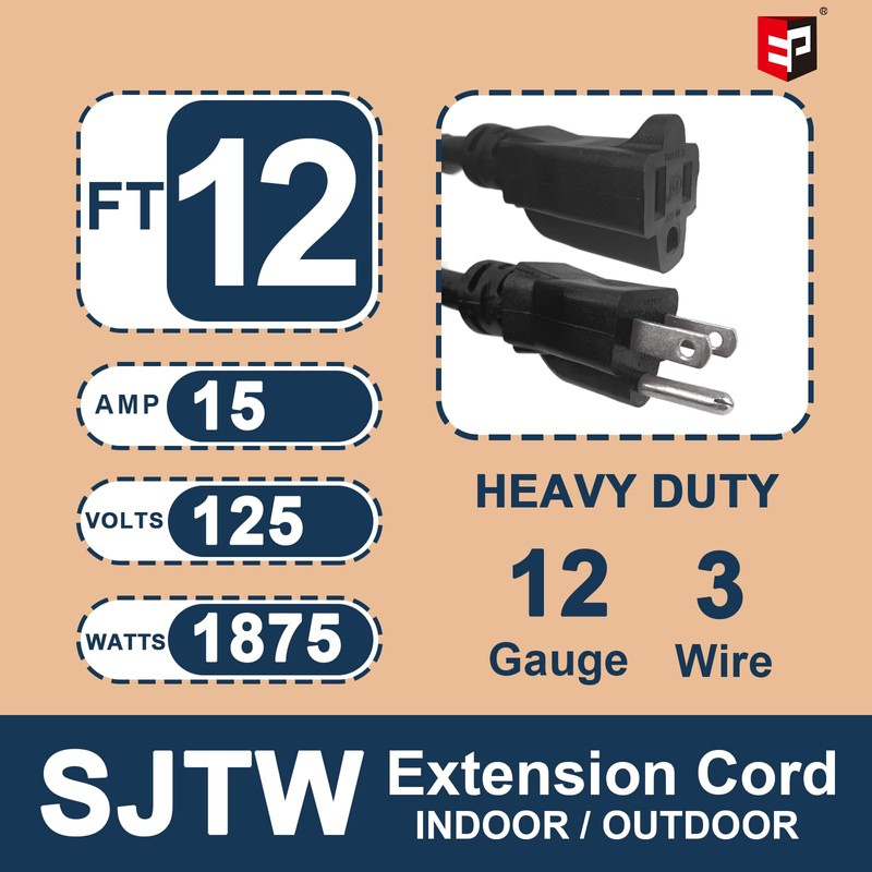 EP - Cable de extensión para exteriores de 12 pies,