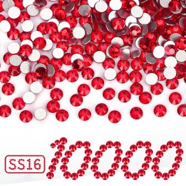 10000PCS Red Rhinestones Bulk, Flat Back Crystal Glass Stone Round Gems,SS16, 3.8-4.0mm