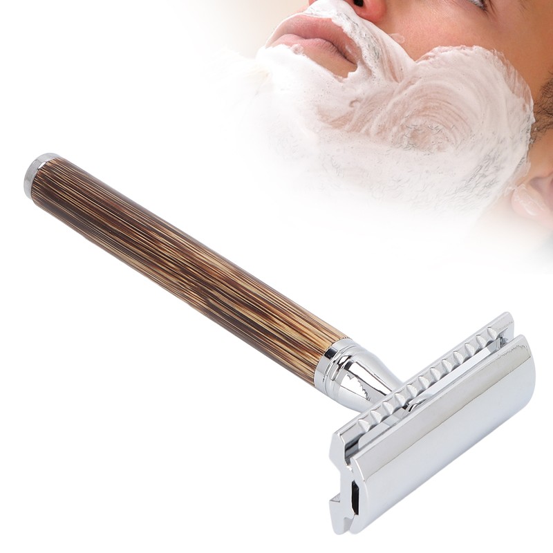 Double Edge Safety Razor Men Travel Portable Zinc Alloy Bamboo