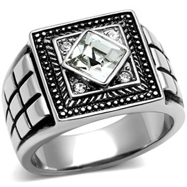 YourJewelleryBox Princess Mens Stainless Steel Ring Simulated Diamonds Not Tarnish TK589 S