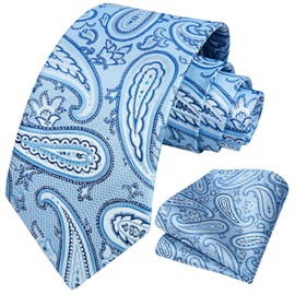 HISDERN Men's Paisley Tie Formal Casual Floral Ties Pocket Square Wedding Party Funeral Tie Sets for Men, blue