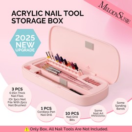 [2025 Upgraded]MelodySusie Acrylic Nail Tool Storage Box,Portable Dustproof Stand Displayer Holder Organizer Container Manicure Efile Accessories Nail Drill Kit Case,Travel Salon Home,Pink(Only Box)