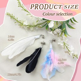 BOROLA 3 PCS Cat Feather Teaser Replacement Heads, Cat Wand Replacement Feathers with Bell, Interactive Cat Toy Attachments for Indoor Cats, DIY Cat Accessories(White, Black, Multi-Colored)