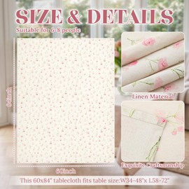Gilprop Pink Floral Tablecloth Tea Party Decoration 60×84 Inch Vintage Rectangle Tablecloth Linen Waterproof Summer Flower Table Decor for Back to School Bridal Shower Wedding Party Supplies