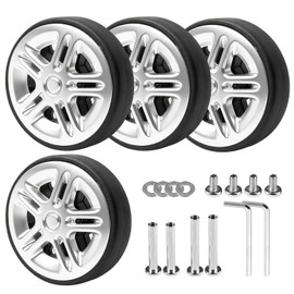 Set of 4 Suitcase Replacement Wheels, 50 x 12 mm Black Suitcase Castors Replacement Wheels with Spare Parts Repair Set Wear-resistant Universal Wheels PU Rubber Luggage Wheels for Trolleys Replacement Wheel