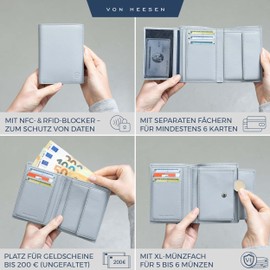 VON HEESEN® Wallets Men & Women, lightblue, With XL coin compartment