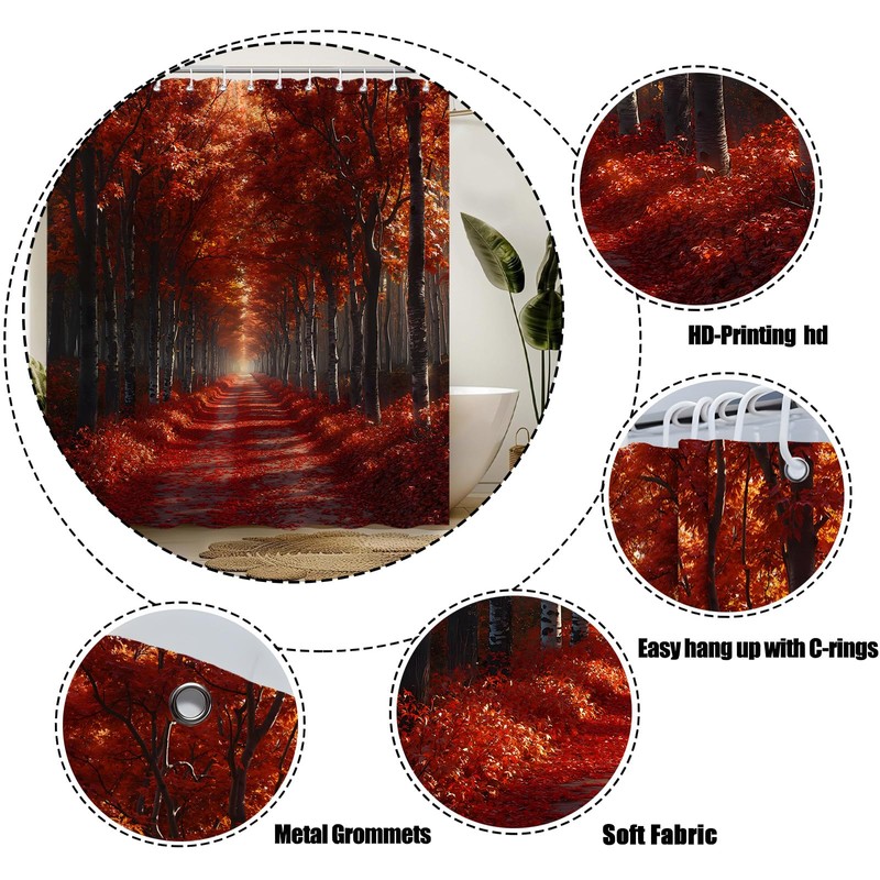 MYYJYY Fall Forest Shower Curtain Autumn Maple Leaves Sunshine Tree