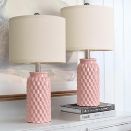 USumkky 20.5" Pink Table Lamps Set of 2,Modern Farmhouse Bedside Lamps - Ceramic Nightstand Lamps for Bedroom,Boho Living Room End Tables,Small Office Desk Lamp