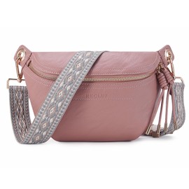 HKCLUF Belt Bag Shoulder Bags for Women PU Leather Bum Bag Waist Bag Casual Chest Belt Bag with 2 Straps, 6-2 pink