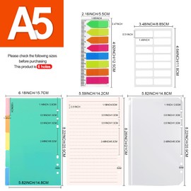 FANDAMEI A5 Refills Lined Paper Set - A5 Refill Pad with PP Binder Divider, Neon Index Flag & A5 Zipper Pocket, A5 Paper Inserts with Subject Divider, A5 Planner Inserts Paper