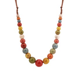 Hanary Boho Colorful Ceramic Round Beads Necklace, Bohemian Summer Statement Jewelry Gift for Women