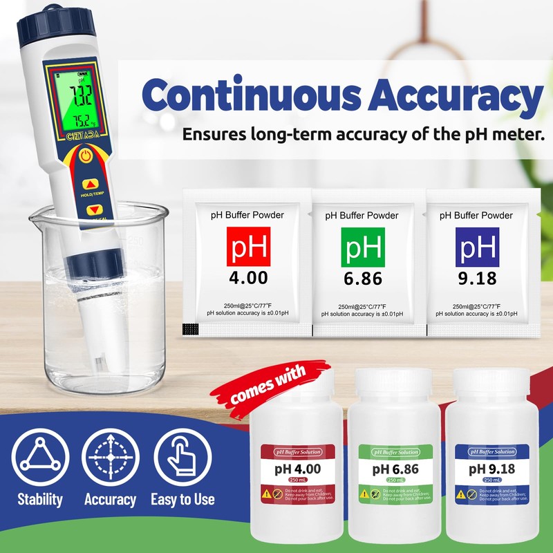 CIZTADA 15 Pack pH Calibration Buffer Powder with 3 Bottles,