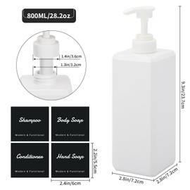 Segus Shower Soap Dispenser, 3 Pieces 800ml Shampoo and Conditioner Bottles, Empty Hand Soap Dispenser, Dish Soap Dispenser in Plastic, Soap Dispenser Set with Labels (White)