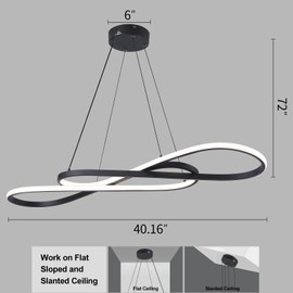 Afaoel Modern LED dimmable Chandelier 45W Color Temperature 3000K-4000K-5000K Creative Design Suitable for Living Room Dining Room Kitchen Island Bedroom Foyer Staircase Shape of Note (Black, 40 Inch)