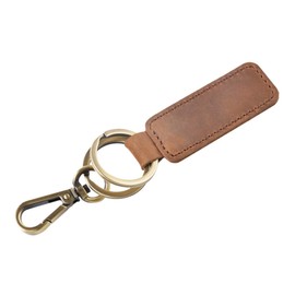 CHROME CRANE Men's Leather Cowhide Leather Cord Key Ring Retro Charm Keychain Plate WB072 (06. Camel)