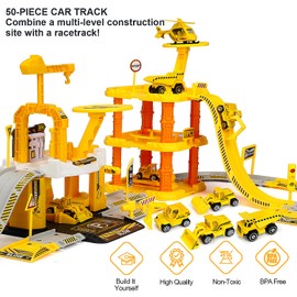 TOY Life Construction Toys Set - Toy Construction Vehicles with Toy Trucks for 3 4 5 6 Year Old Boys - Toy Car Garage Construction Trucks for Kids Construction Toys with Race Track