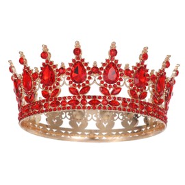 Kamirola -Full Round Queen Crown Rhinestone Wedding Crowns and Tiaras for Women Costume Party Hair Accessories Princess Birthday Crown Crystal Bridal Crown for Prom Birthday Costume Party (Red)