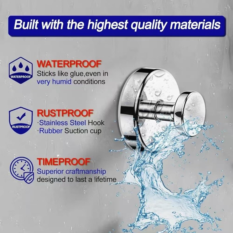 Boxonly No-Drill Suction Hooks, 2024 Upgraded Stainless Steel Waterproof Hooks