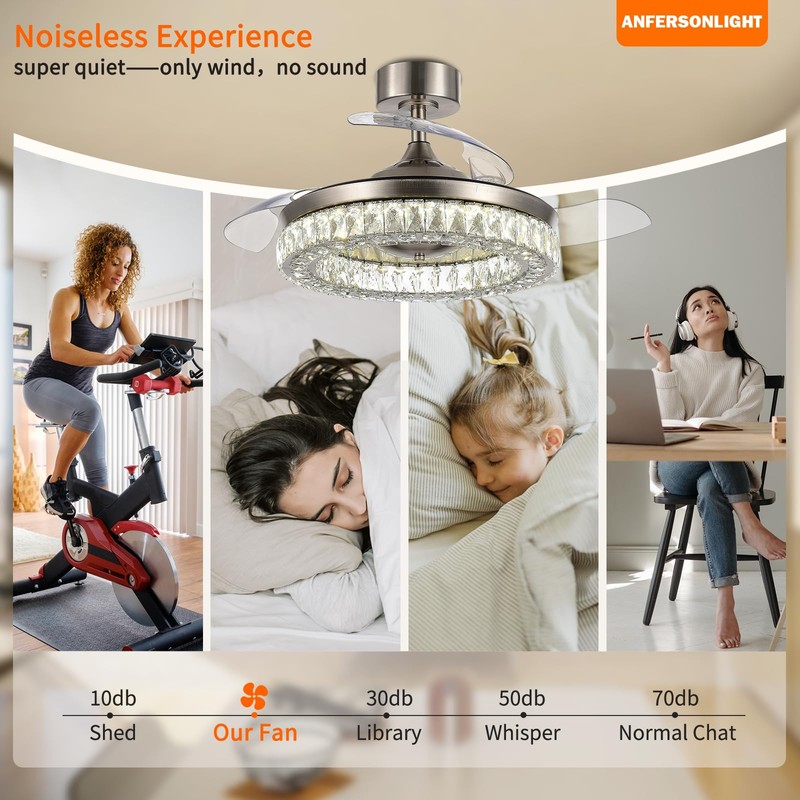 ANFERSONLIGHT Retractable Ceiling Fan with Lights and Remote, 42 Inch