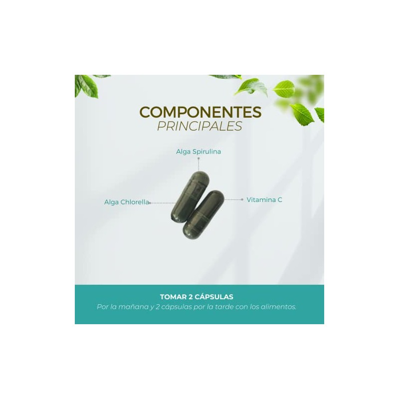 BIOSUPLE Alga Espirulina 90 cápsulas, adicionadas con Alga Chlorella y