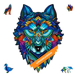 UNIDRAGON Wooden Puzzles for Adults Unique Jigsaw Puzzles - Small Majestic Wolf Small 6.7" х9.5 99 PCS Deko with Cut 0.03 mm Wood Accuracy Animal