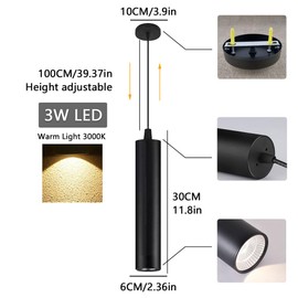 IBalody Modern Black Pendant Lights 2 Pack, LED Minimalist Pendant Lighting Fixture for Kitchen Island, Long Tube Hanging Light Cord Adjustable for Living Room Bedroom Dining Room Bar