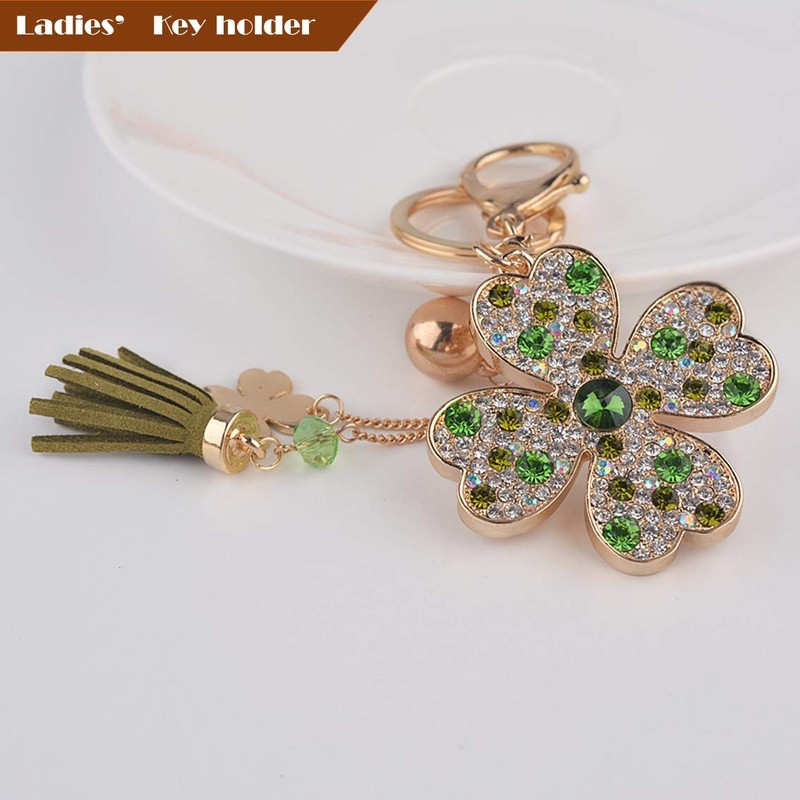 Rigral Bag Charm Key Ring, Quatsuba, Clover, Tassel, Keyring, Carabiner,