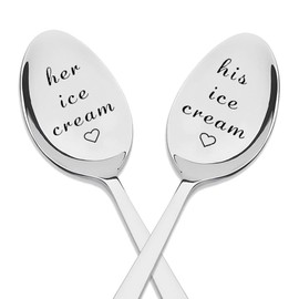 His and Hers Ice Cream Spoons Set of 2 Boyfriend Girlfriend Birthday Valentines Gift for Husband Wife Engraved Spoon for Couples Anniversary Christmas Gifts for Him Her