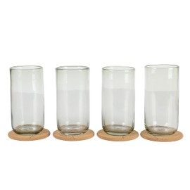 Bloomhouse Sayulita Spring 8 Piece Hand Made 21 OZ Jadeite Colored Glass Tumbler Set w/Coasters