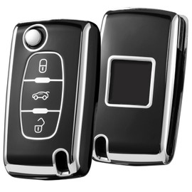 OATSBASF Car Key Case for Peugeot, Key Case Cover for Peugeot 207 307 308 407 408 3008 5008 Citroen C2 C3 C4 C5 C6 C8, Key Case Protective Accessory (3 Buttons Silver Edge Black)