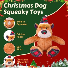 Newget Christmas Dog Toys, Dog Squeaky Plush Chew Toys with Crinkle Paper for Puppy, Small, Medium, Large Dogs, Interactive Pet Holiday Toys for Training and Reducing Boredom