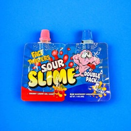 Face Twister Sour Candy - Cherry & Blue Raspberry - Gift Pack of 3, 1.4 oz. Duo Flavor Pouches By Lyza's Sweets & Treats