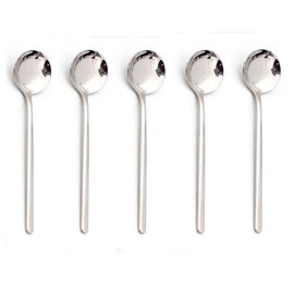KXLCGYK Tea Spoon, Coffee Spoon, 5 Piece Set, 5.3 inches (13.5 cm), Spoon Set, 18-8 Stainless Steel, Dishwasher Safe, Madras Spoon, Tea, Dessert Spoon, Stylish, Silver