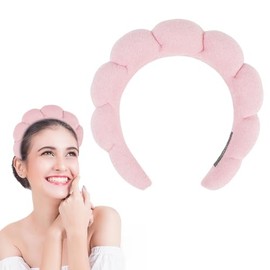 Skincare Headband for Washing Face, Spa Makeup Headbands for Women Wash Face or Facial - with Hair Claws Clip, Thick Hair Cute Puffy Sponge Bubble Hairband for Women Girls Headwear (Red)