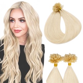 SEGOHAIR U Tip Hair Extensions Human Hair Pre Bonded Extensions Keratin Fusion Extensions K Tip Hair Extensions Real Human Hair Silky Straight Natural 50g/100 Stands 16" Platinum blonde
