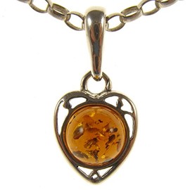 Baltic amber and sterling silver 925 cognac heart pendant (no chain)