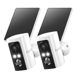 FAMVIVA 2K Security Cameras Wireless Outdoor with Solar Panels, Battery Powered Cameras for Home Security, Color Night Vision, AI Motion Detection, Spotlight & Siren Alarm, 2.4GHz, Waterproof，White-2P
