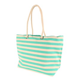 Nicola Spring Striped Canvas Tote Beach Bag - Seafoam - 55 x 36cm - Large Reusable Casual Travel Shoulder Shopping Bag Grocery Carry Cloth Bag