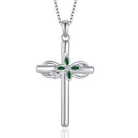 Inpasne Cross Necklace for Women 925 Sterling Silver Infinity Butterfly Necklace Emerald May Birthstone Pendant Jewelry Gifts for Women Her Mom Wife Daughter