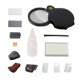 SuiToWan Mineral ID Kit Rock Mineral Identification Kit - Includes Streak Plates, Glass Plate, Magnet, Dropper Bottle, Nail, Hand Lens, Cooper Sheet, Rock & Mineral Geology Kit
